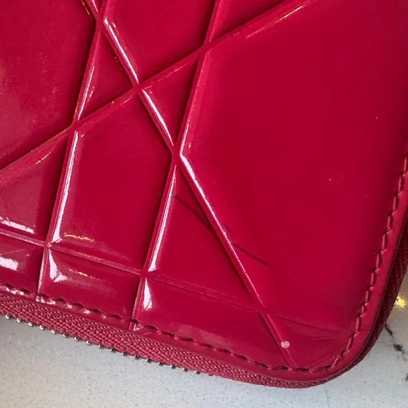 Dior Cannage Patent Leather Long Wallet Hot Pink Zip Clutch with Card - Picture 7 of 7